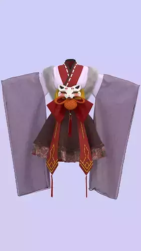 Kimono with kitsune mask High-poly