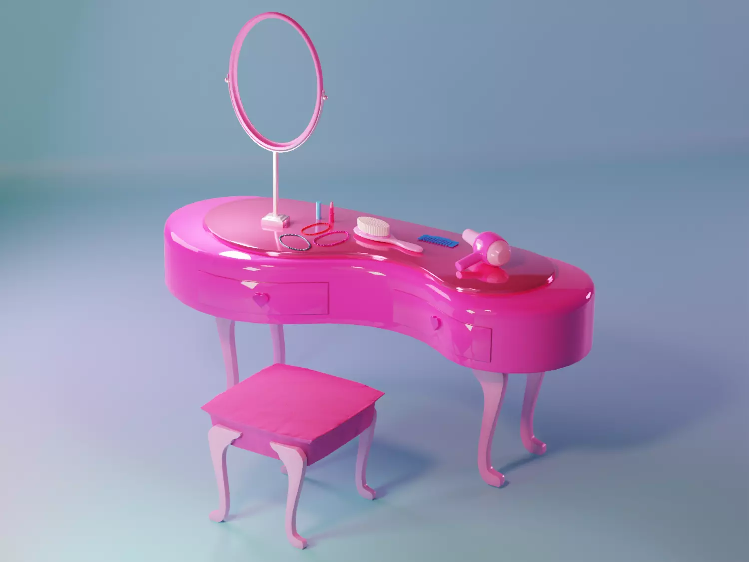 Dressing Table in Movie Barbie style Low-poly 3D model