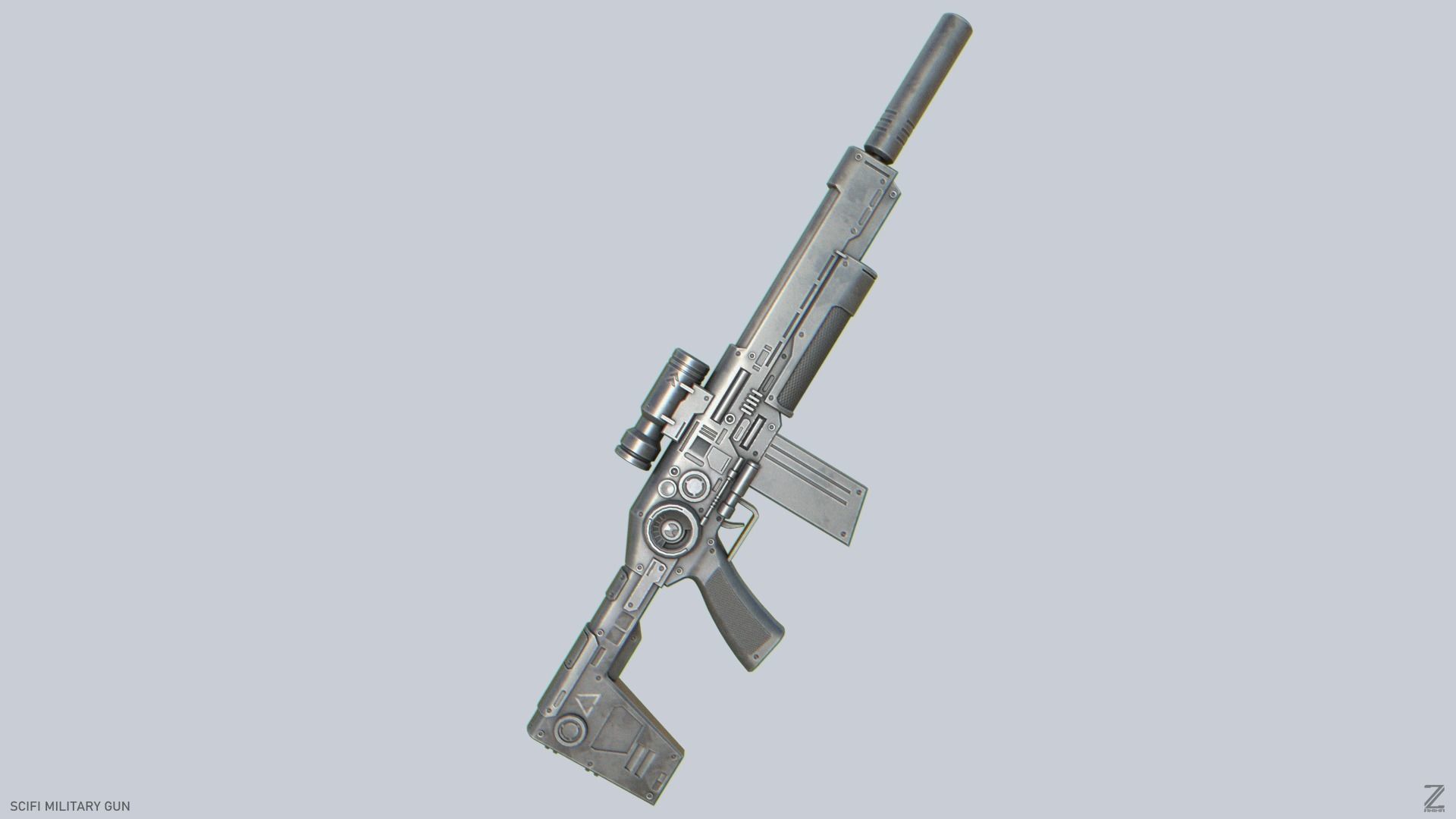 Scifi military gun Low-poly 3D model_7