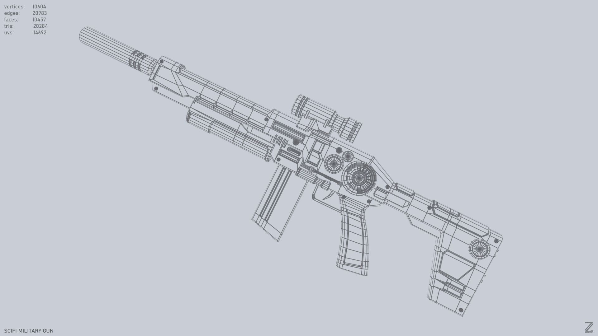 Scifi military gun Low-poly 3D model_10