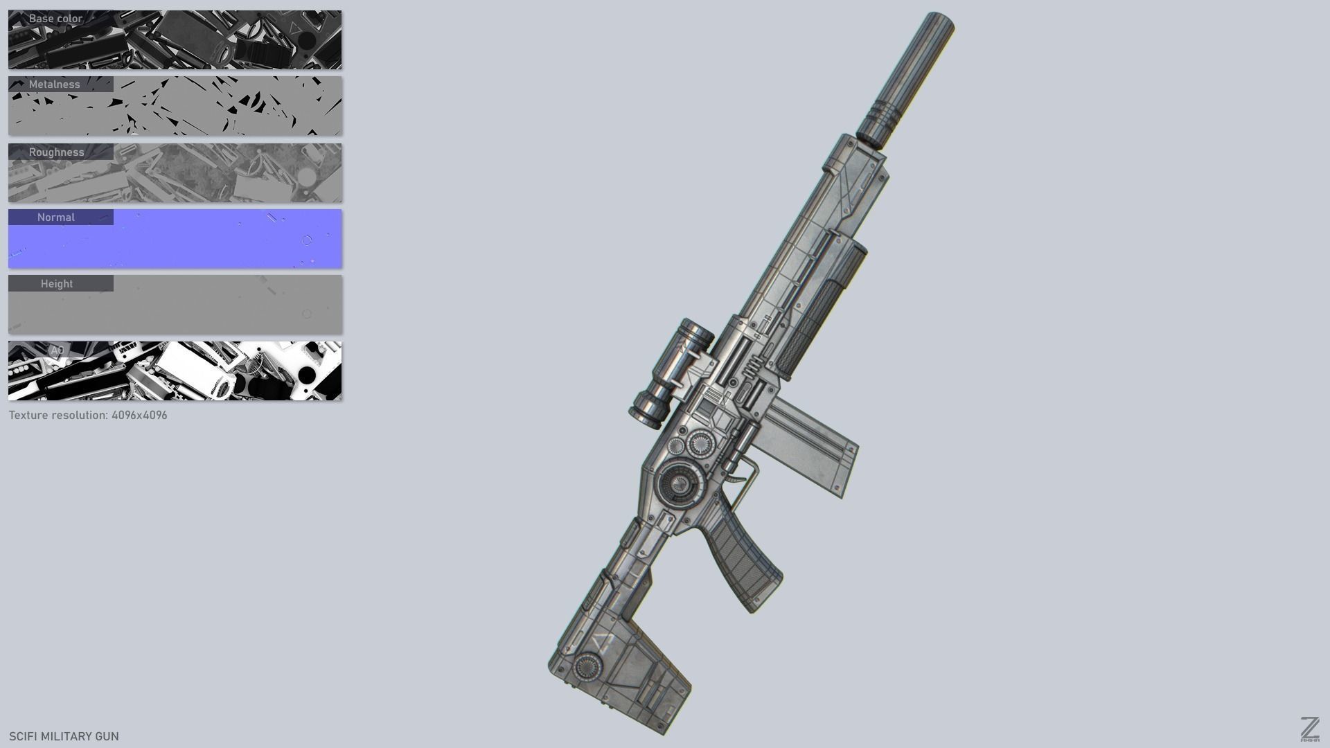 Scifi military gun Low-poly 3D model_2