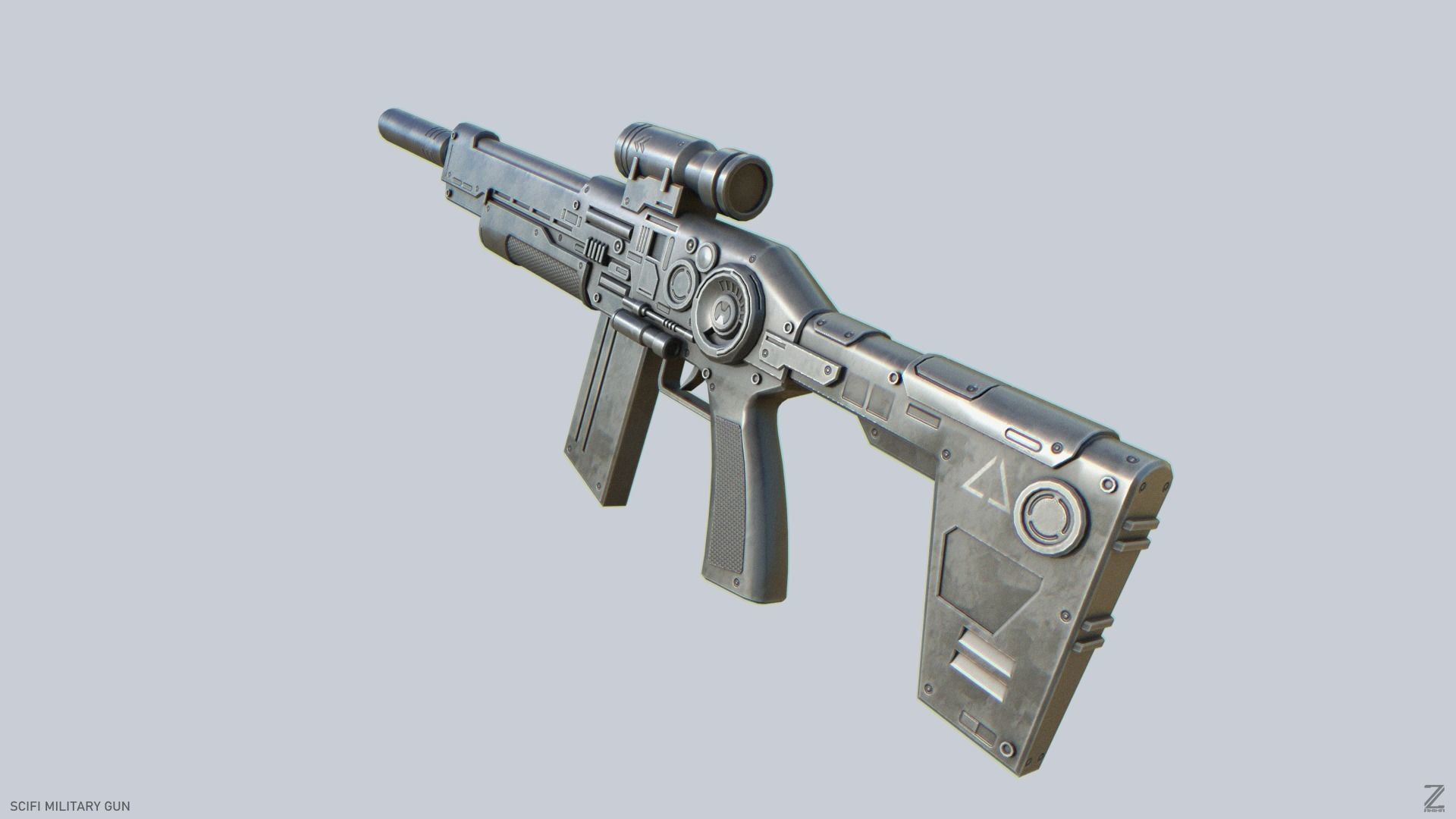 Scifi military gun Low-poly 3D model_8