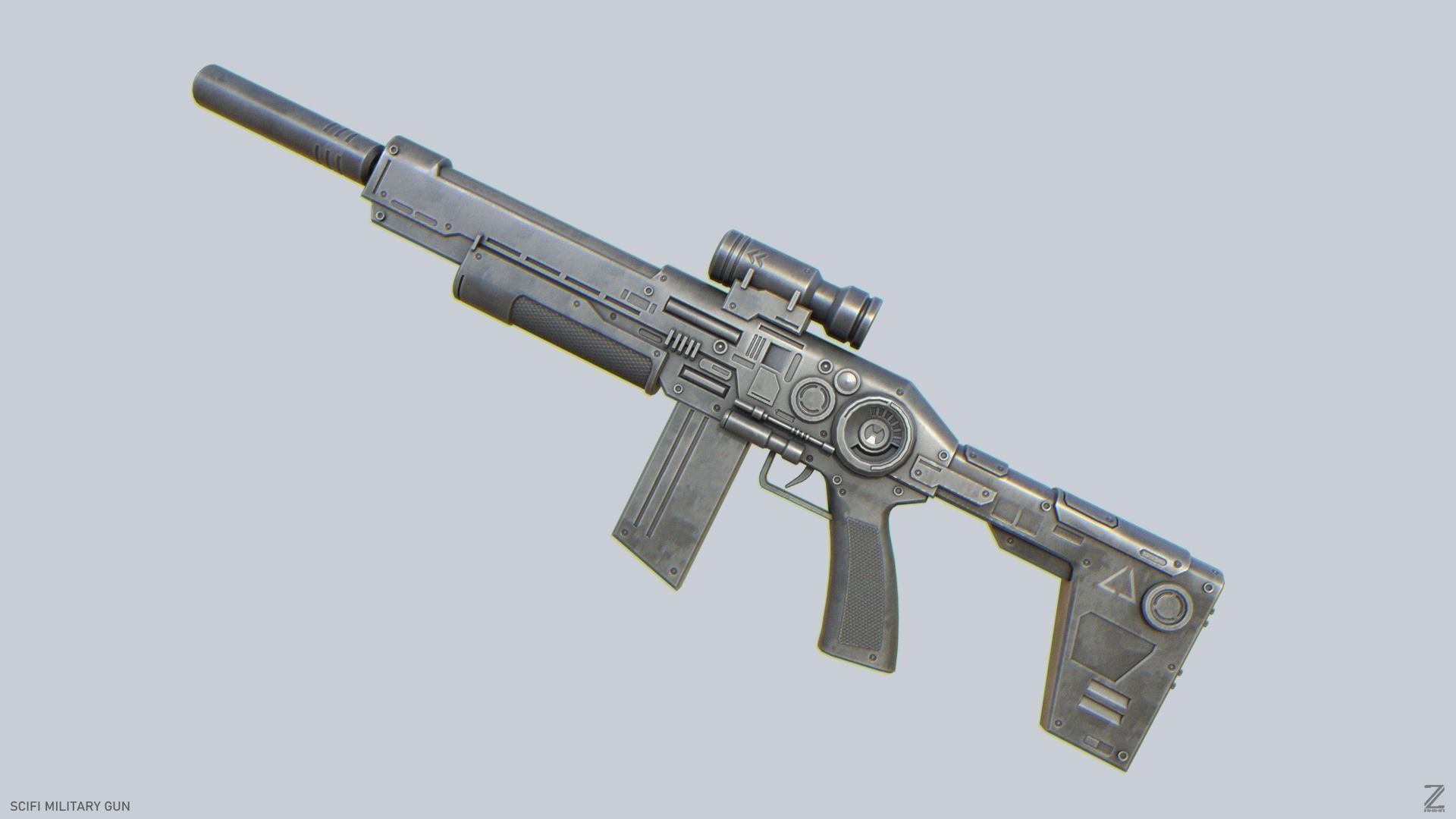 Scifi military gun Low-poly 3D model_4