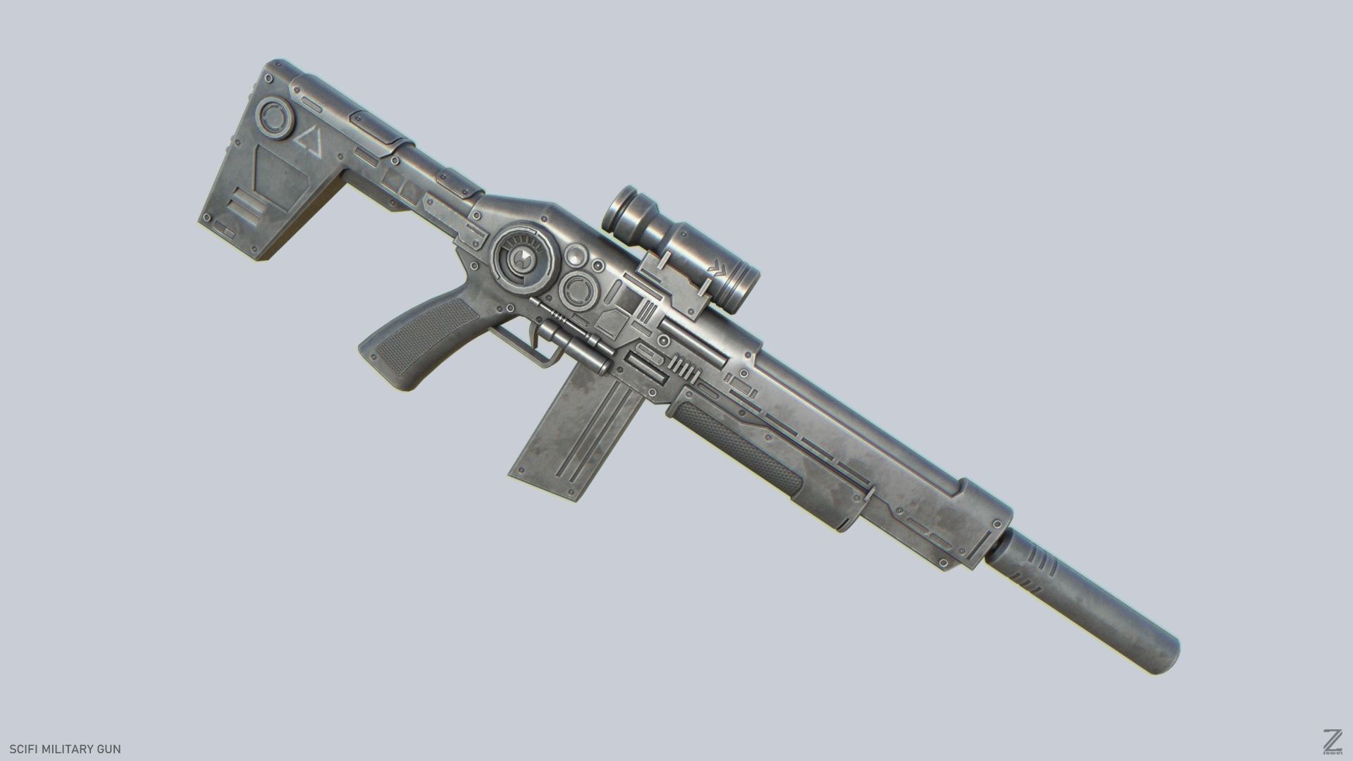 Scifi military gun Low-poly 3D model_6