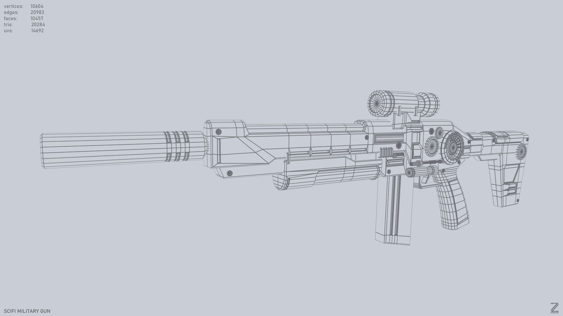 Scifi military gun Low-poly 3D model_11