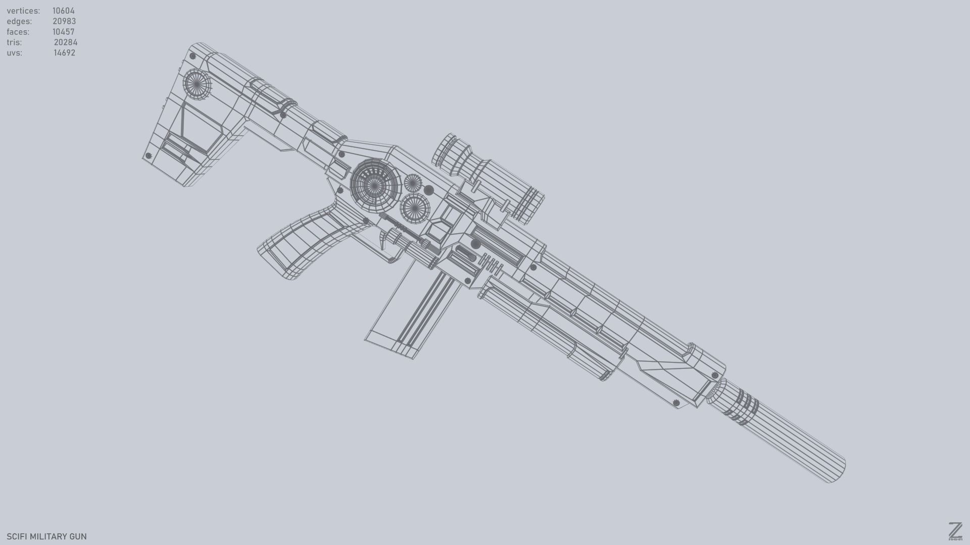 Scifi military gun Low-poly 3D model_3