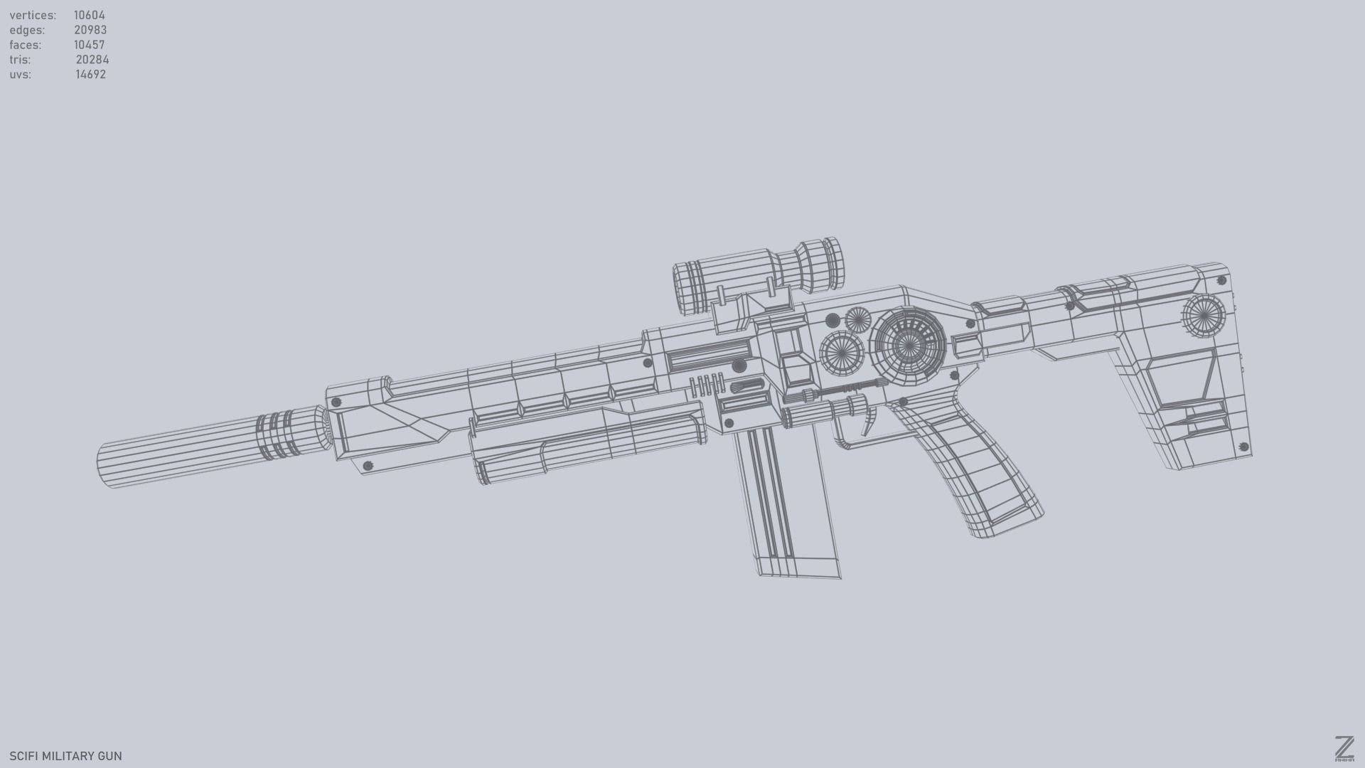 Scifi military gun Low-poly 3D model_12