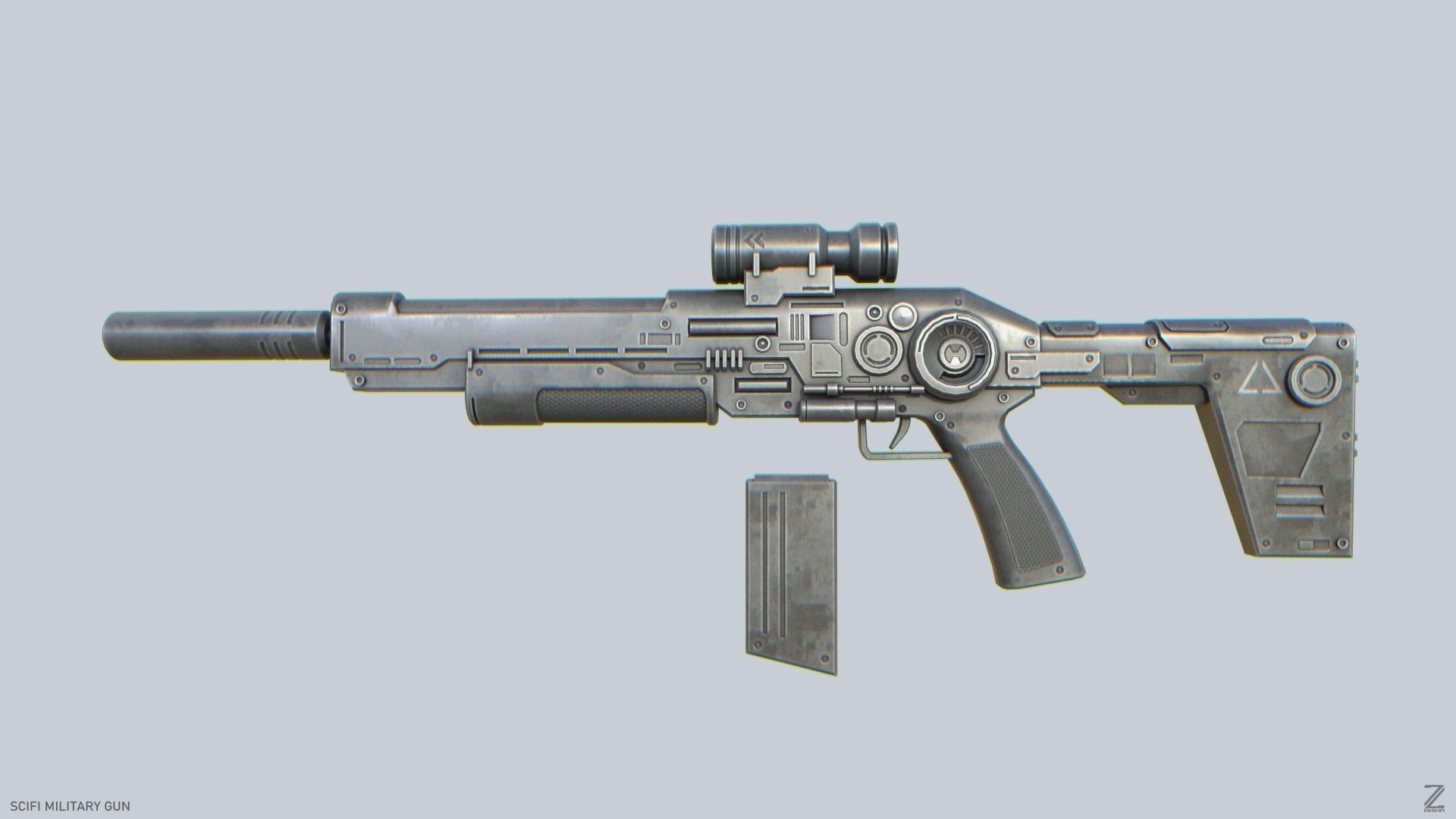 Scifi military gun Low-poly 3D model_1