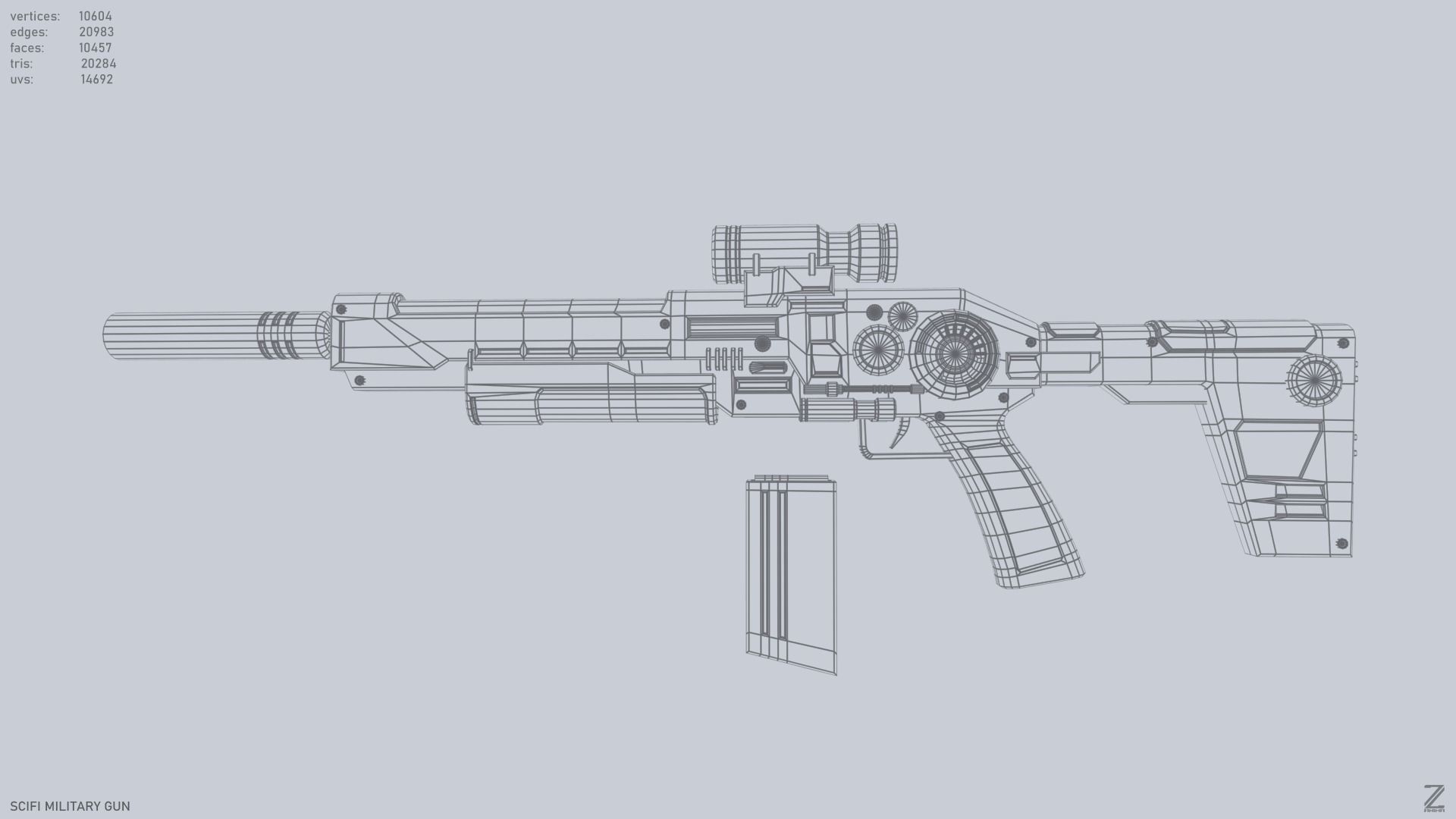 Scifi military gun Low-poly 3D model_9