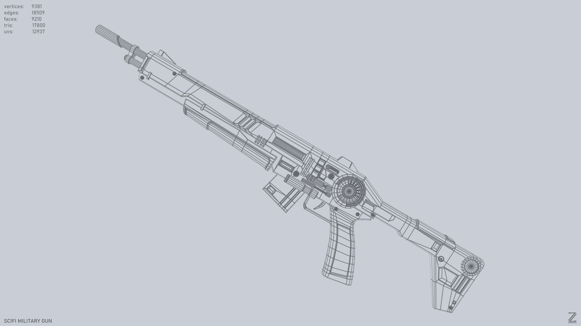 Scifi military gun Low-poly 3D model_10