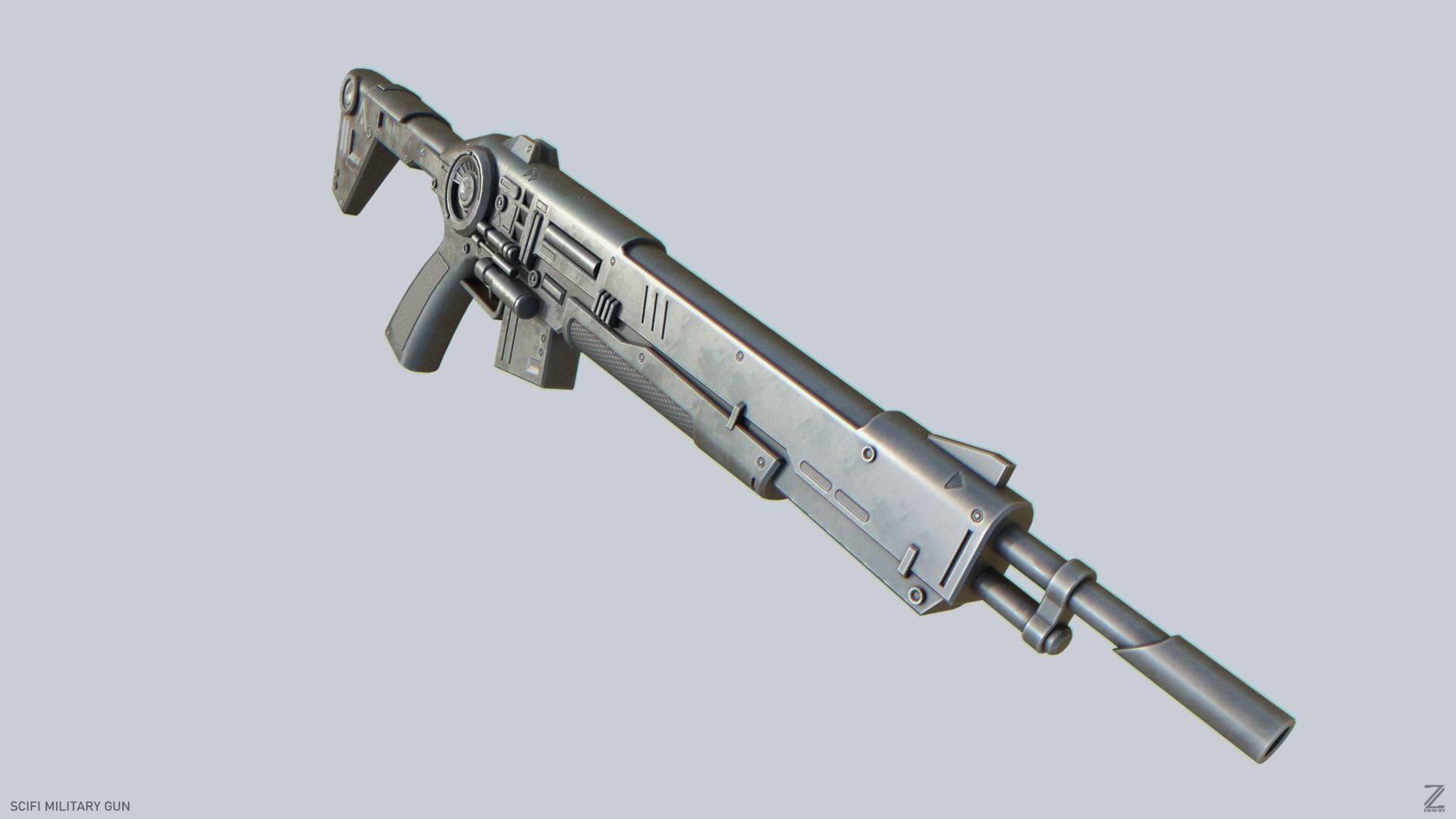 Scifi military gun Low-poly 3D model_8