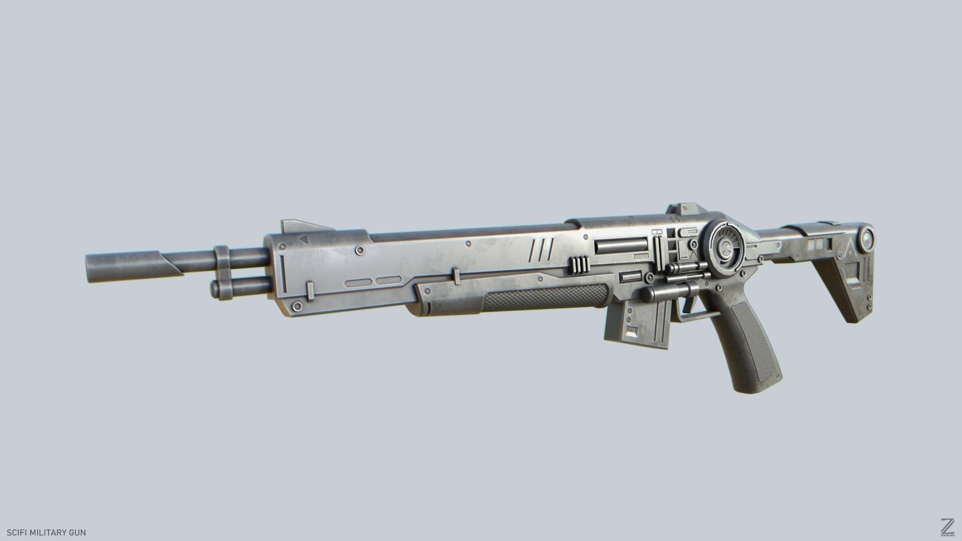 Scifi military gun Low-poly 3D model_5