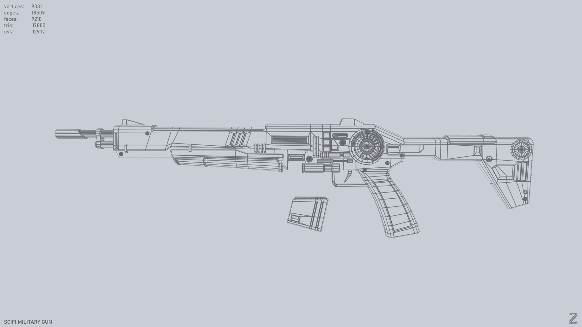 Scifi military gun Low-poly 3D model_9