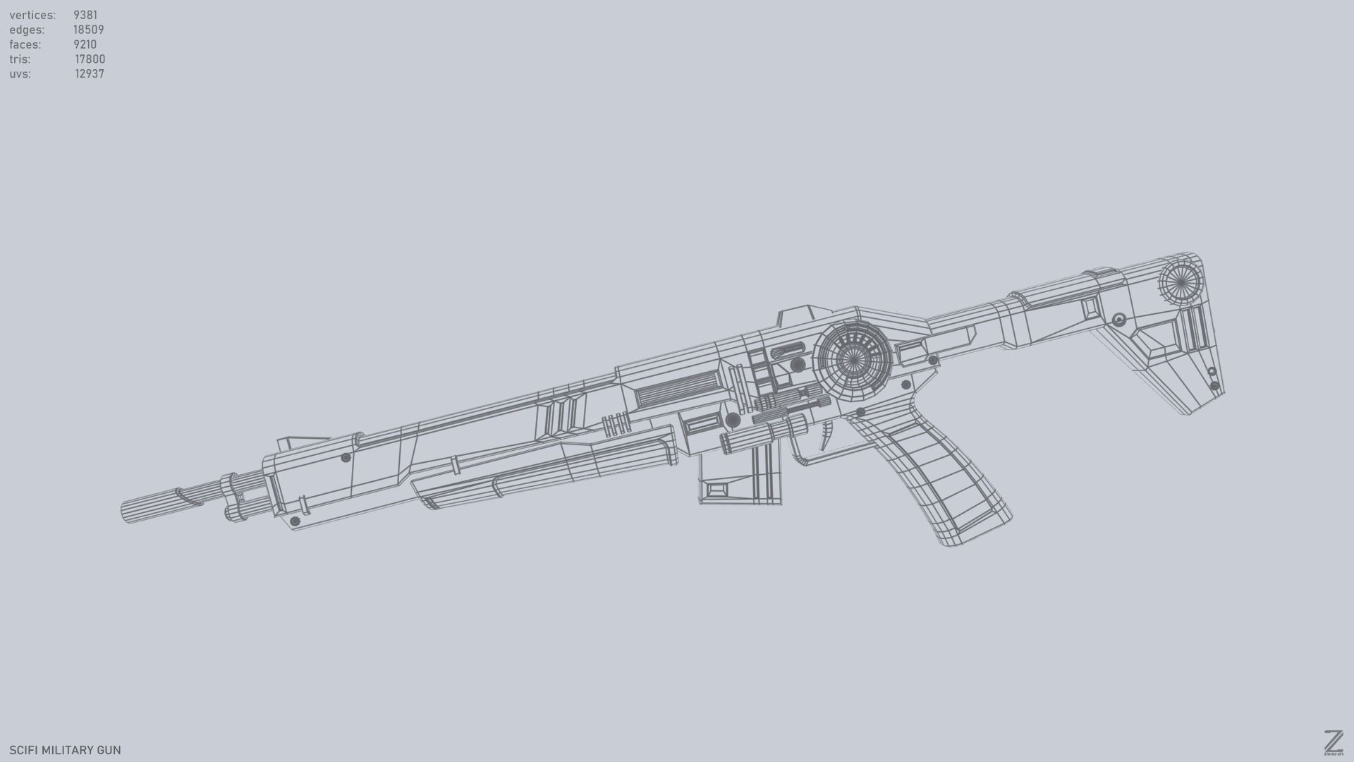 Scifi military gun Low-poly 3D model_11