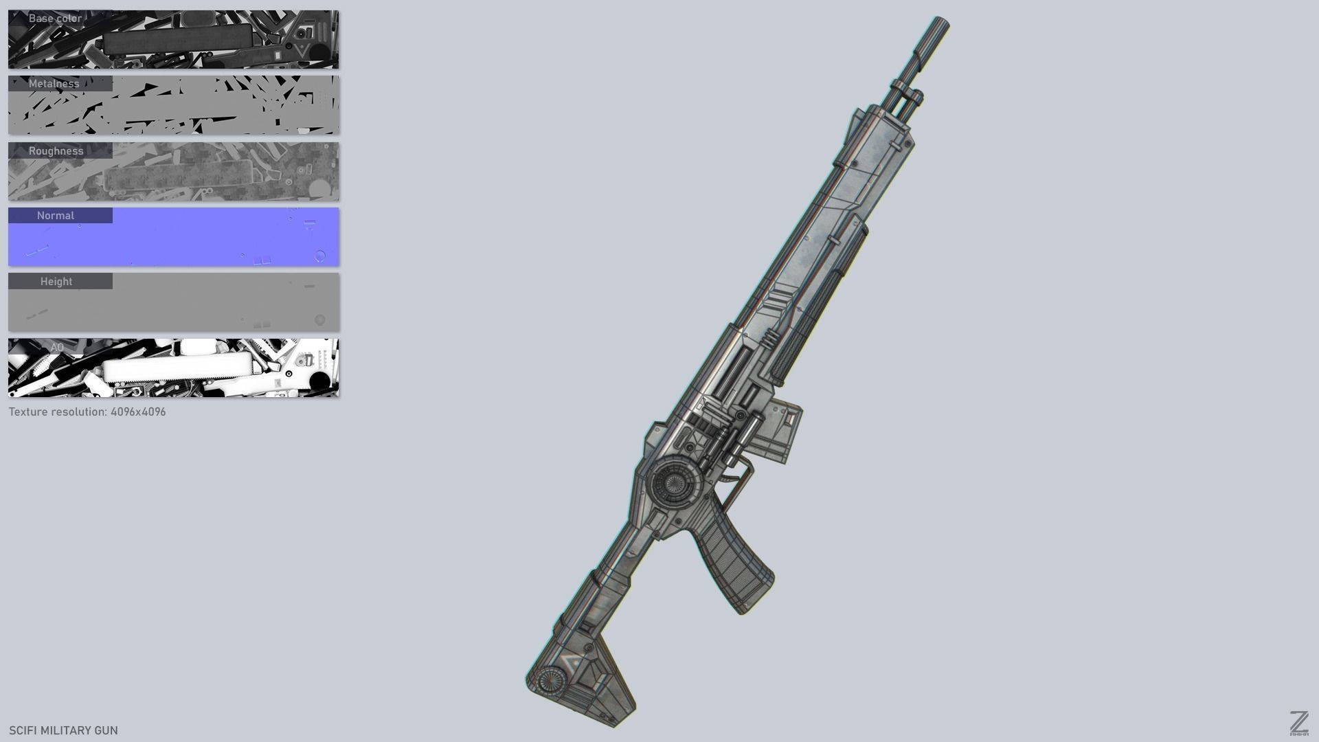 Scifi military gun Low-poly 3D model_2