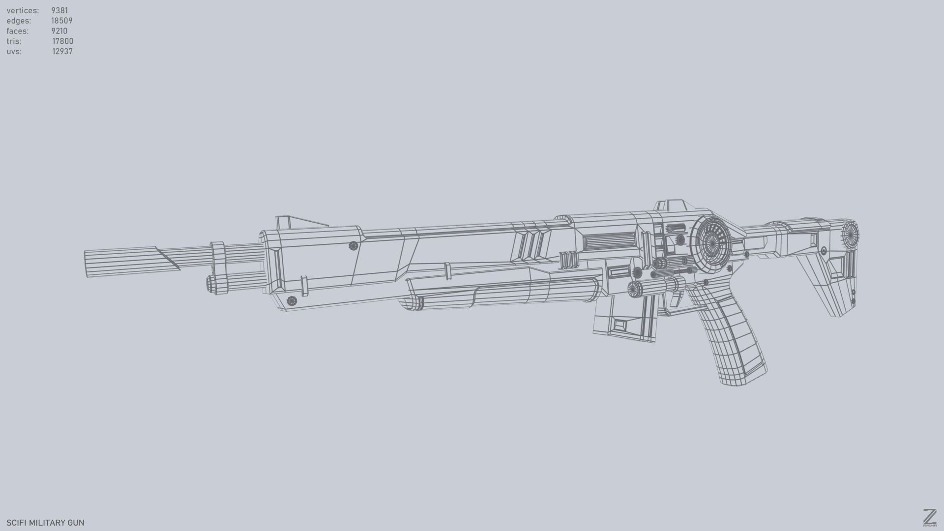 Scifi military gun Low-poly 3D model_12
