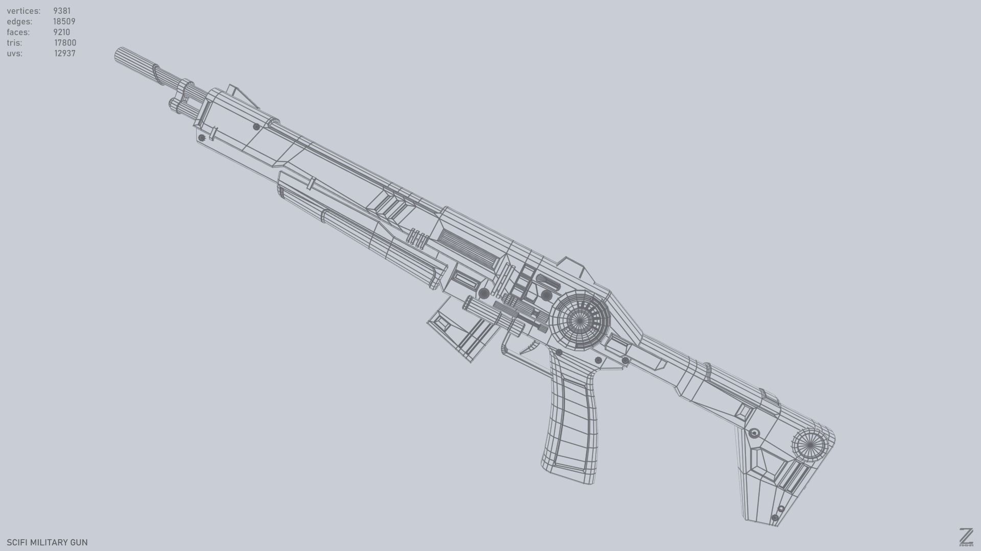Scifi military gun Low-poly 3D model_3