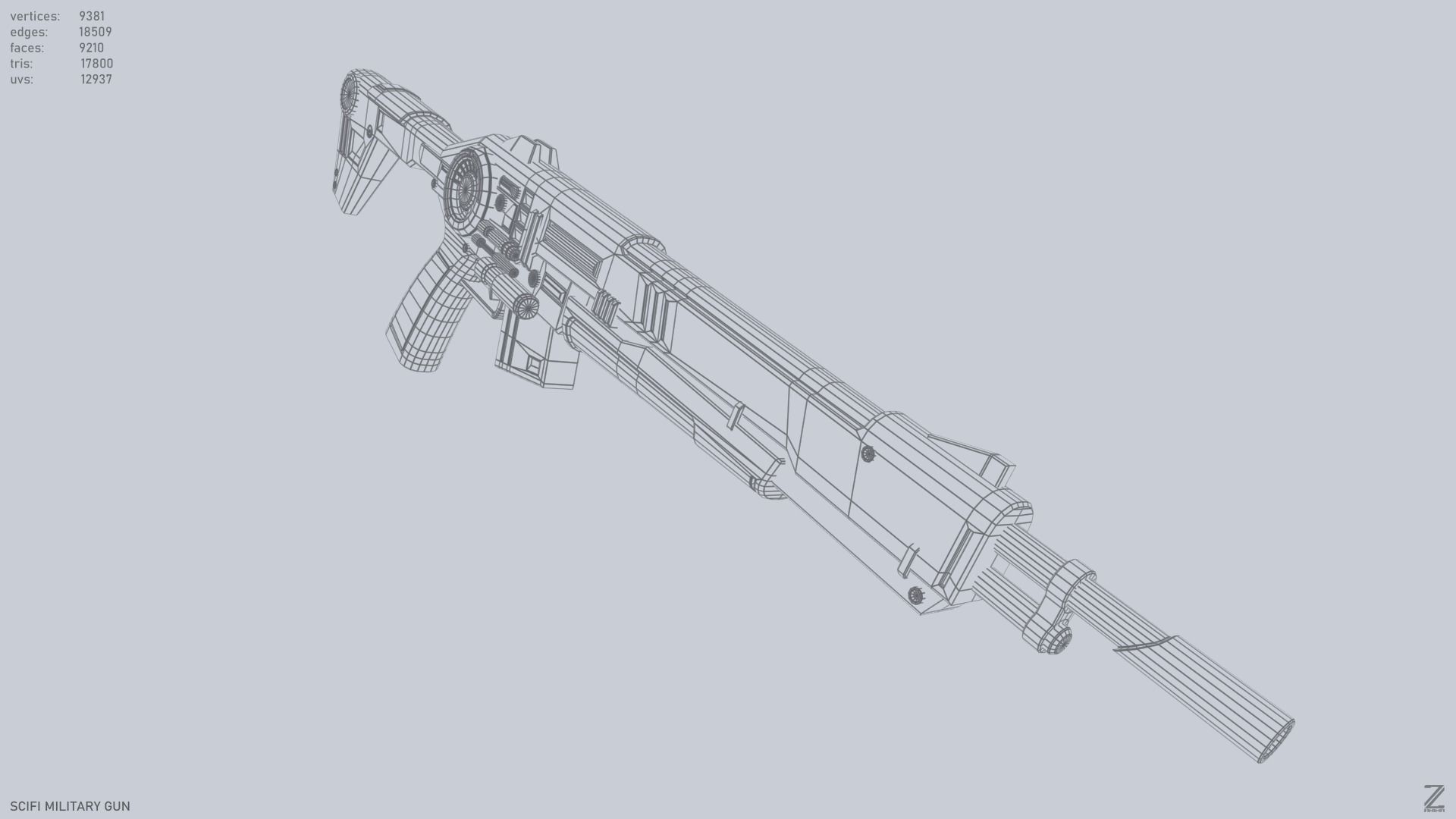 Scifi military gun Low-poly 3D model_14