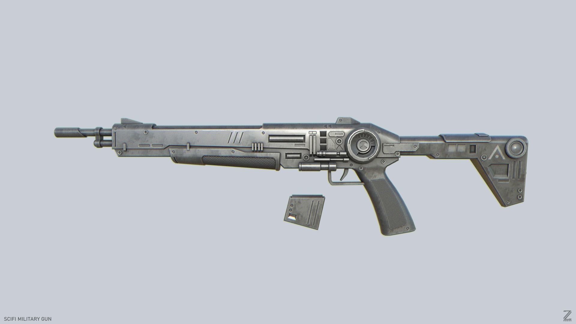 Scifi military gun Low-poly 3D model_1