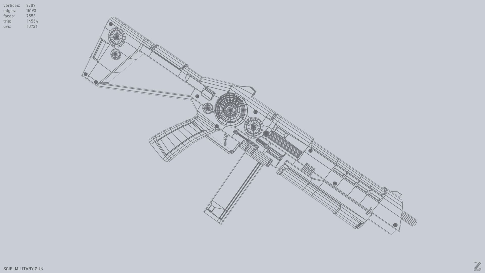Scifi military gun Low-poly 3D model_12