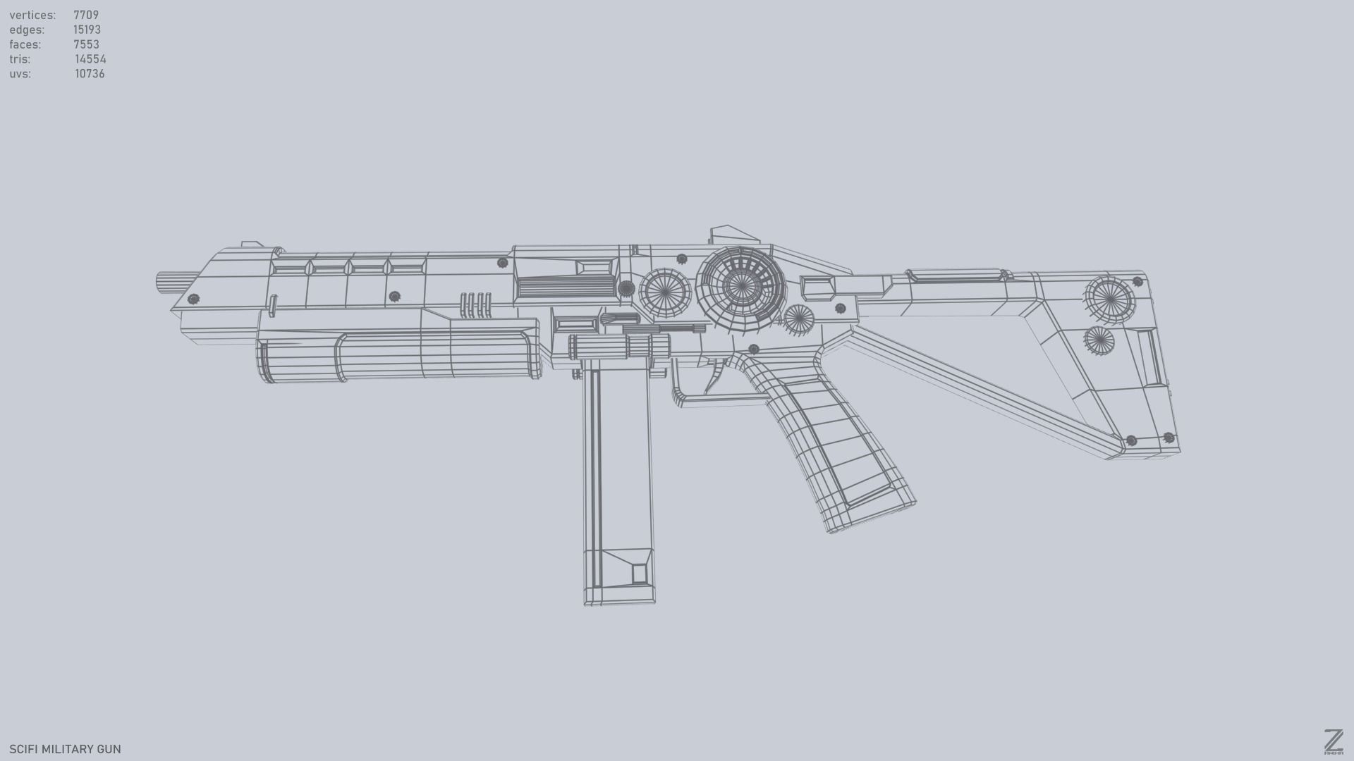 Scifi military gun Low-poly 3D model_14