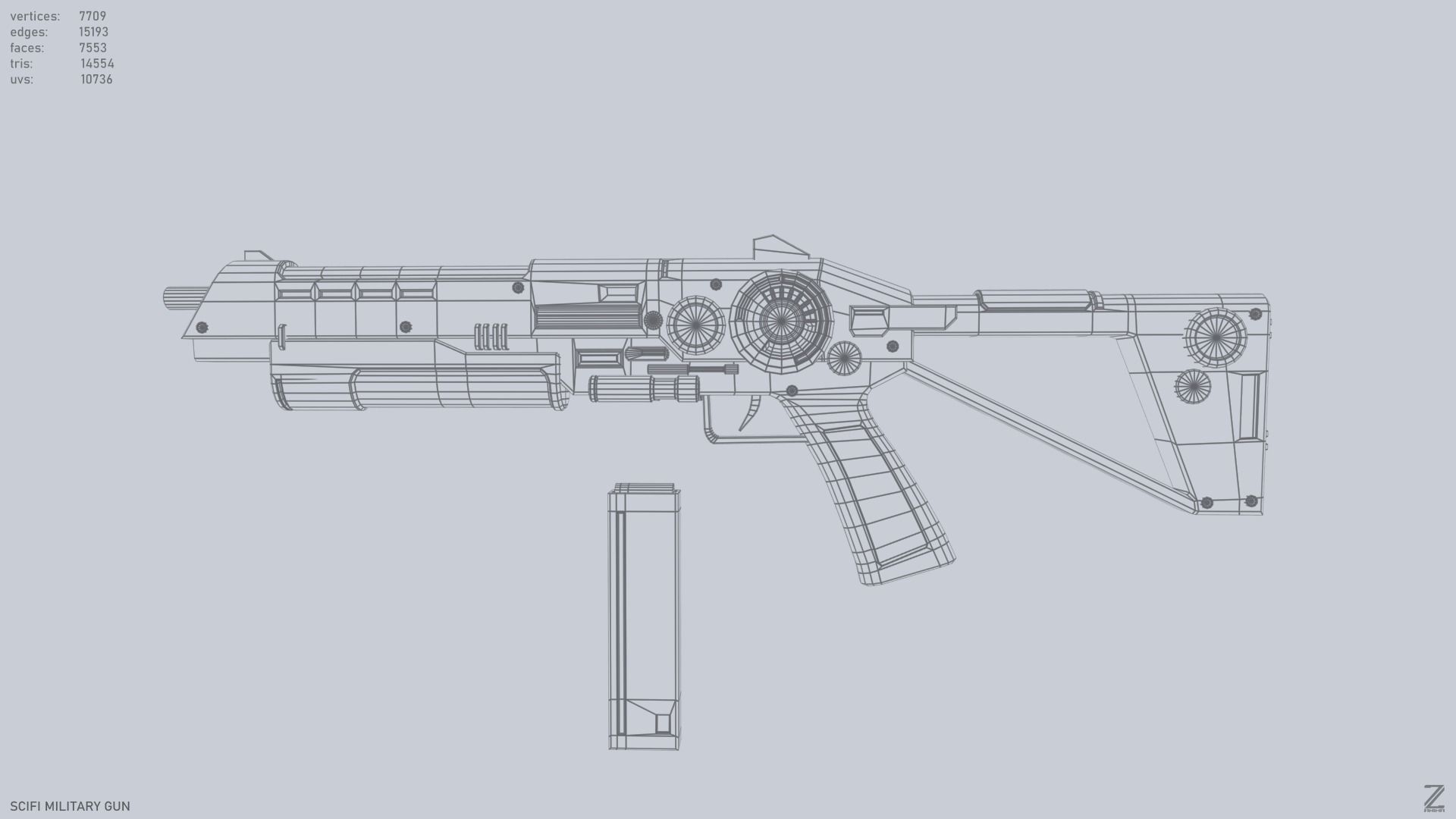 Scifi military gun Low-poly 3D model_9