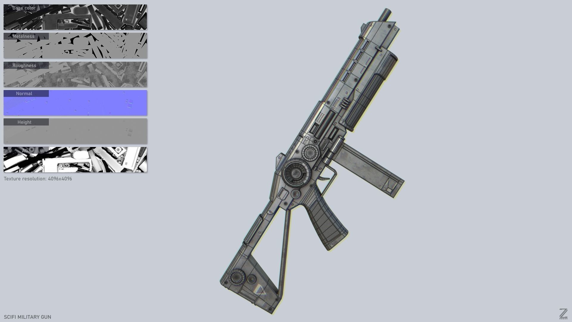 Scifi military gun Low-poly 3D model_2