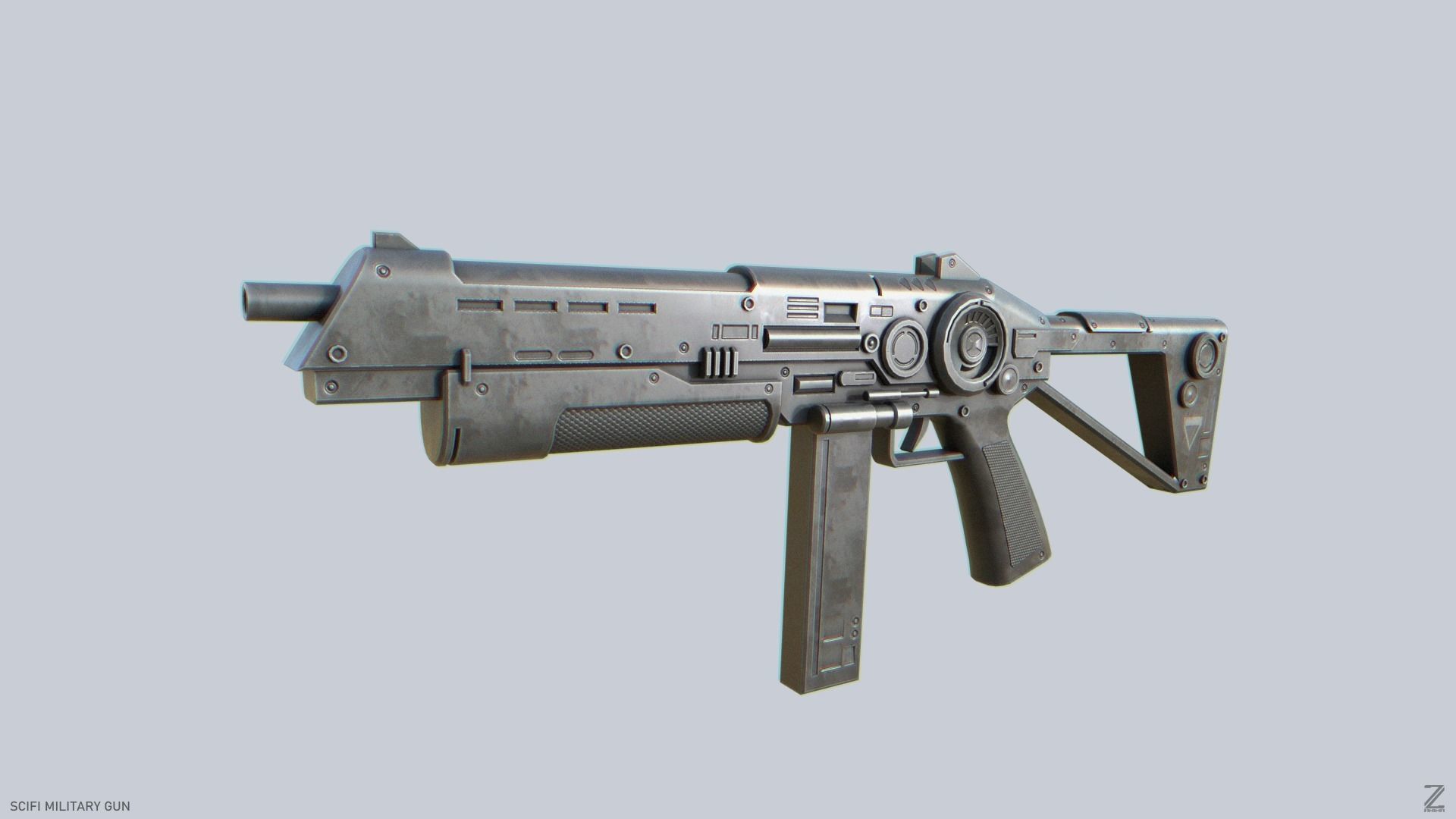 Scifi military gun Low-poly 3D model_5