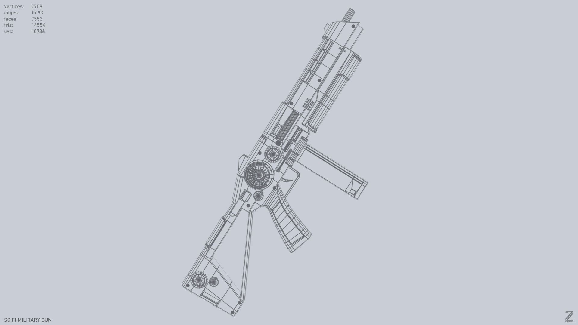 Scifi military gun Low-poly 3D model_13