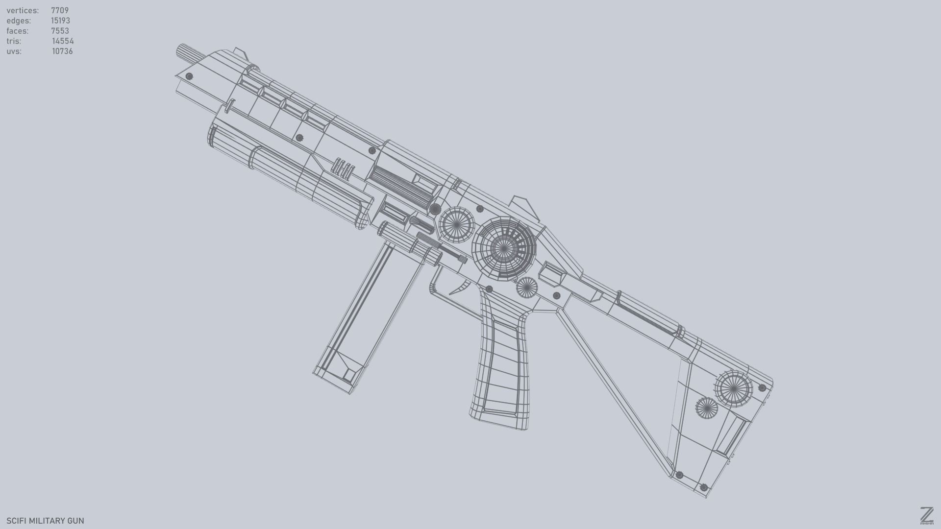 Scifi military gun Low-poly 3D model_10