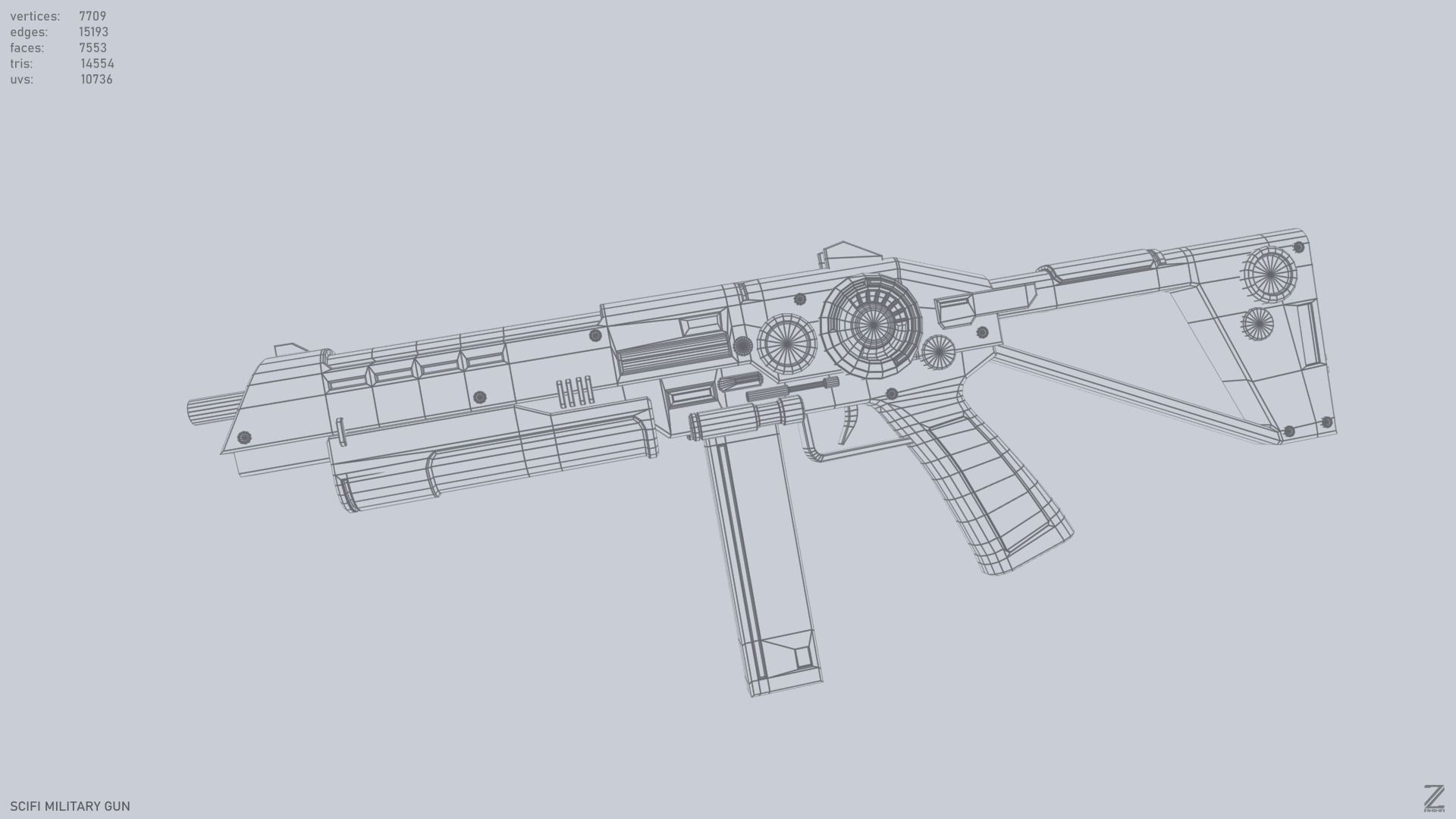 Scifi military gun Low-poly 3D model_11