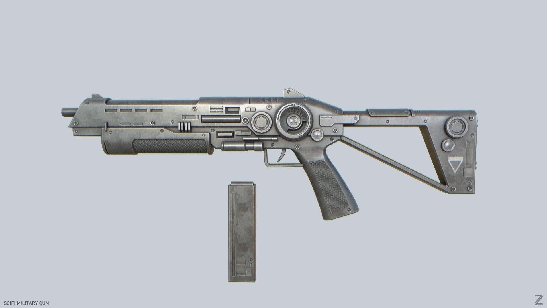 Scifi military gun Low-poly 3D model_1