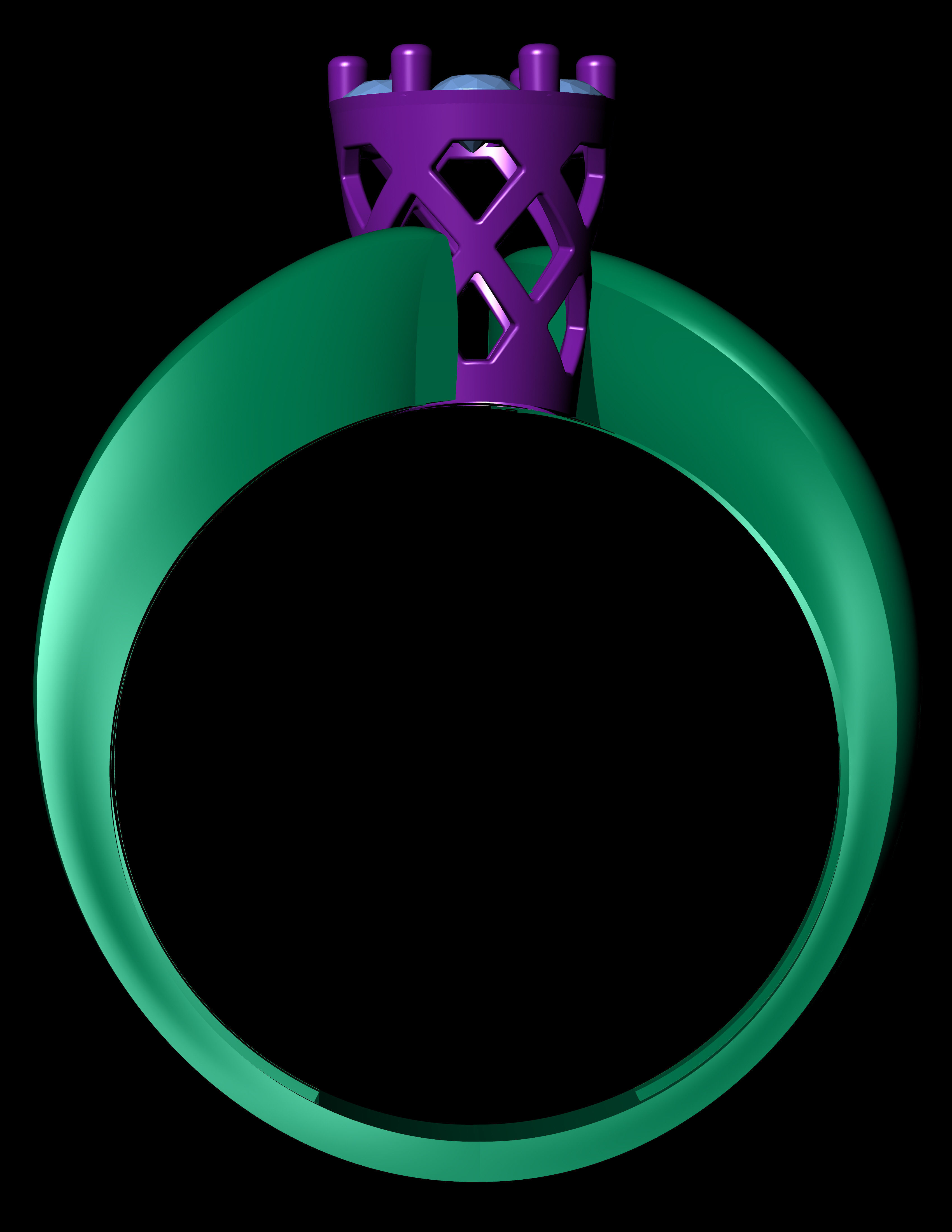 Diamond Invisible Halo Engagement Ring 3D Print Model 3D print model_11