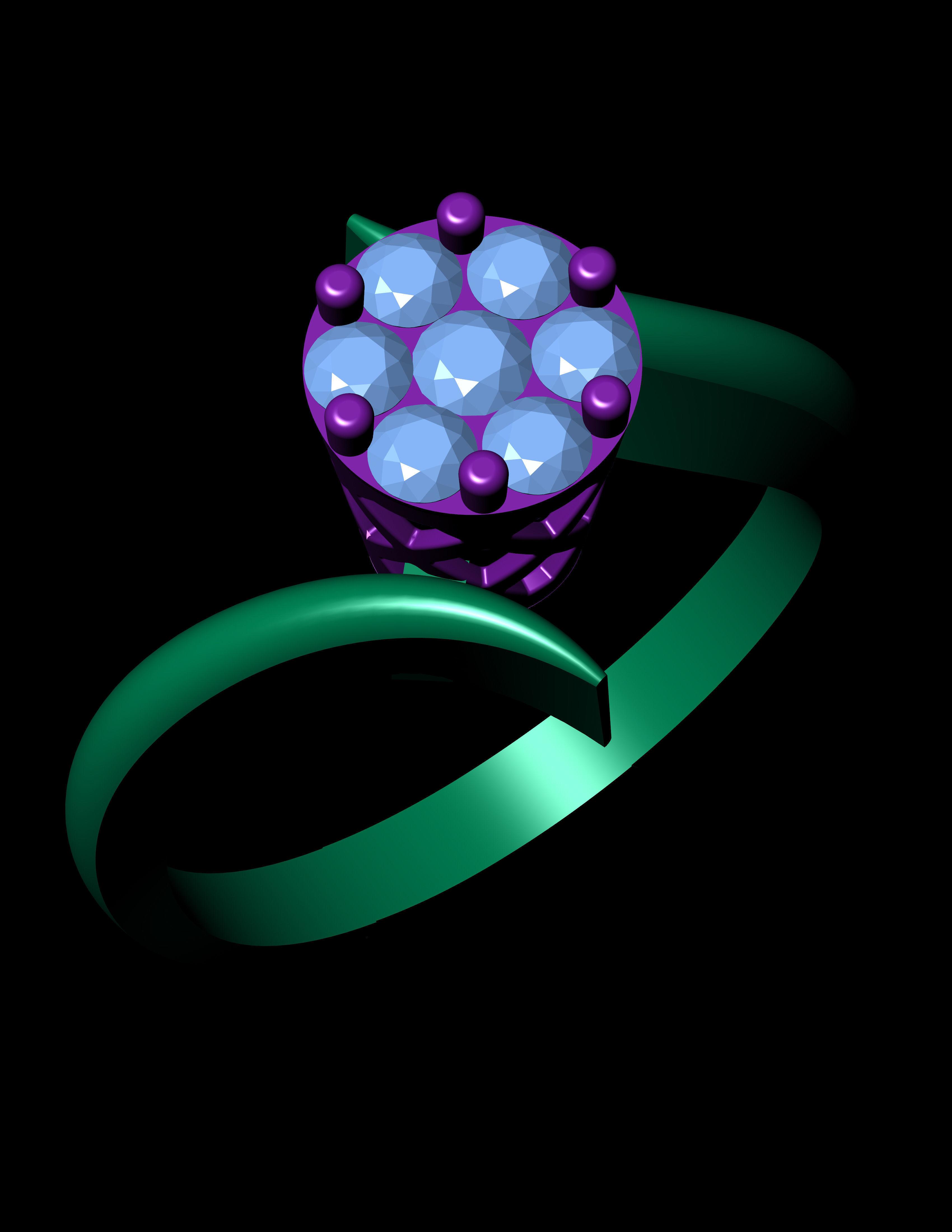 Diamond Invisible Halo Engagement Ring 3D Print Model 3D print model_8