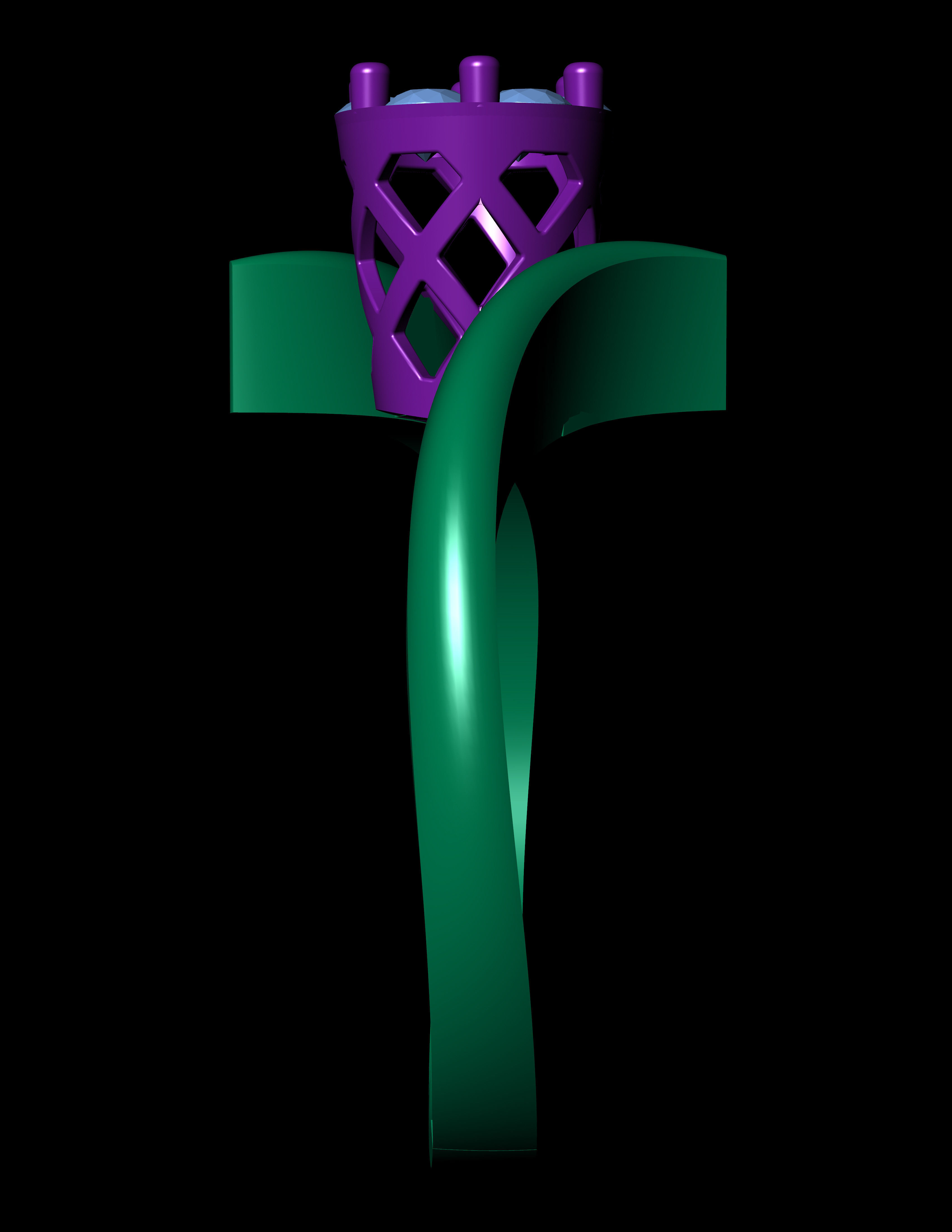 Diamond Invisible Halo Engagement Ring 3D Print Model 3D print model_12