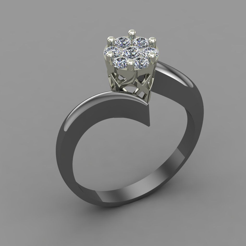 Diamond Invisible Halo Engagement Ring 3D Print Model 3D print model_4