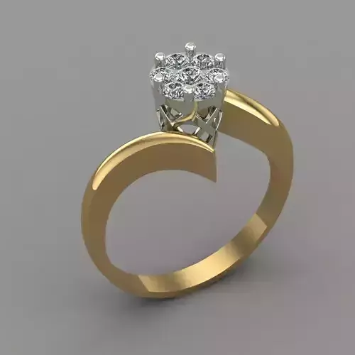 Diamond Invisible Halo Engagement Ring 3D Print Model