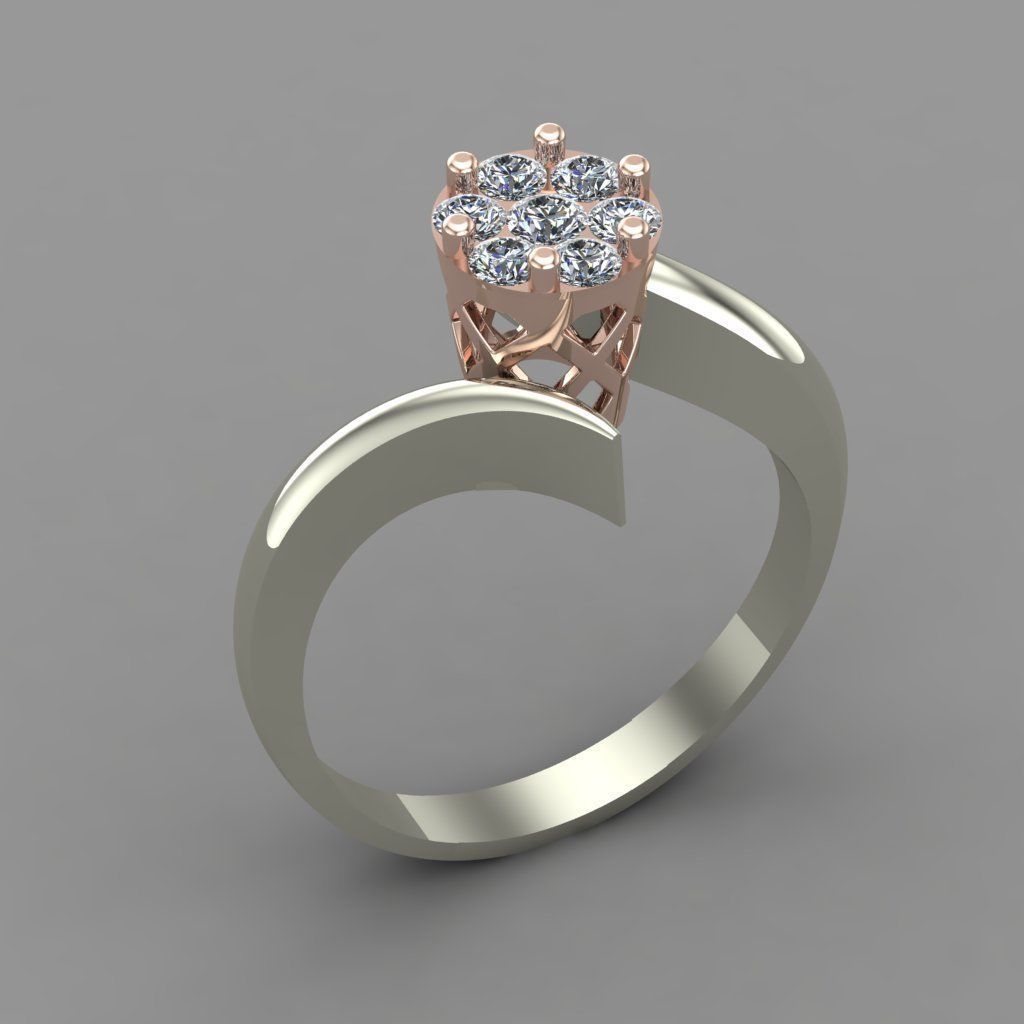 Diamond Invisible Halo Engagement Ring 3D Print Model 3D print model_1