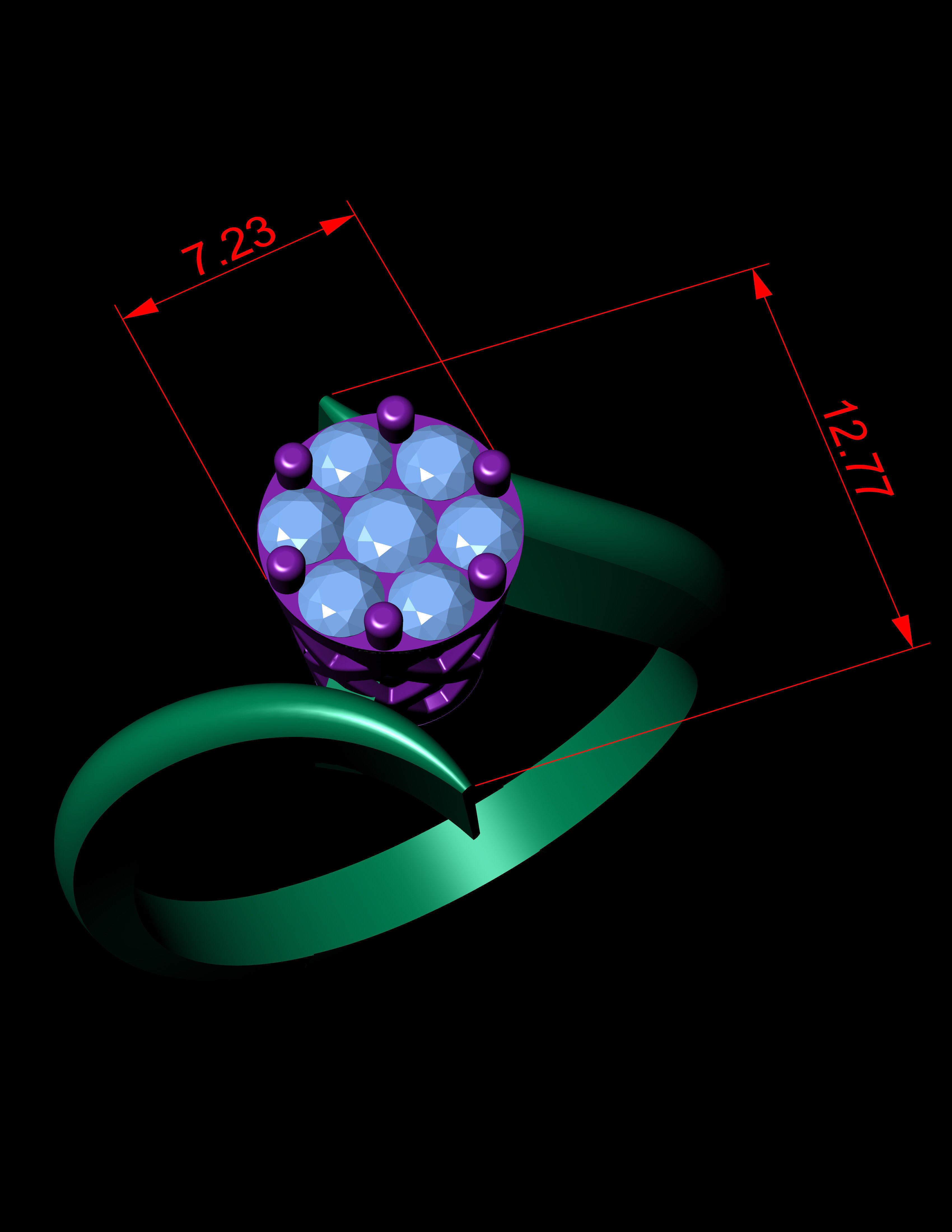 Diamond Invisible Halo Engagement Ring 3D Print Model 3D print model_9