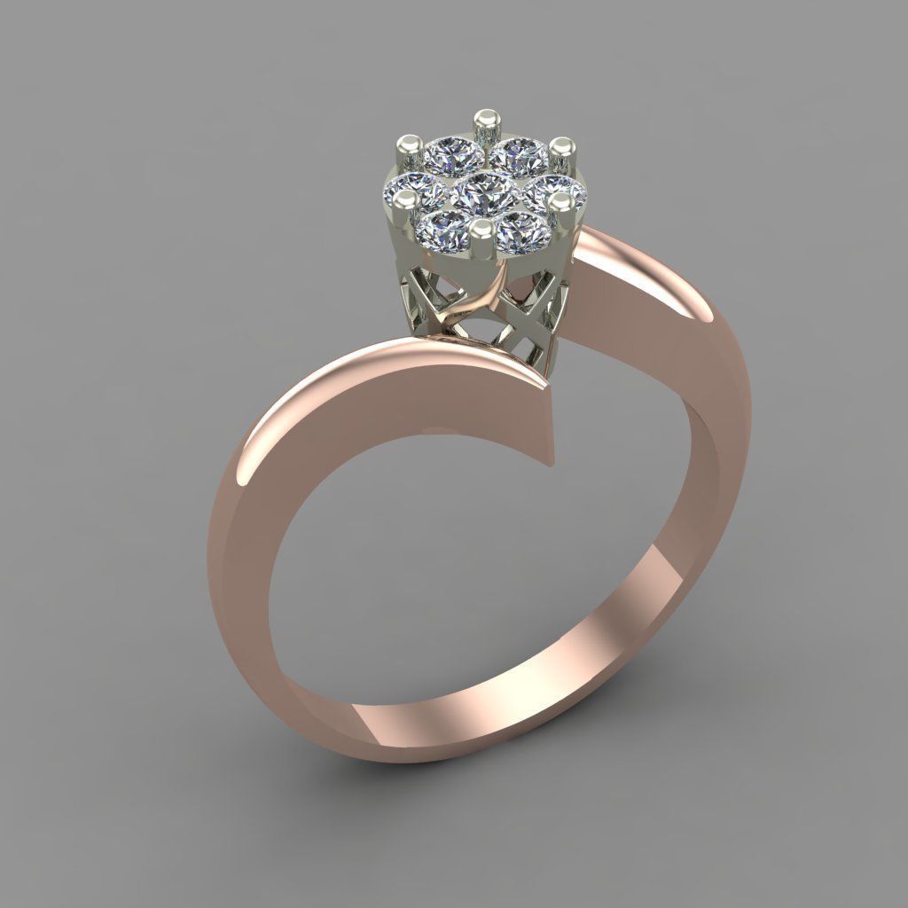 Diamond Invisible Halo Engagement Ring 3D Print Model 3D print model_2