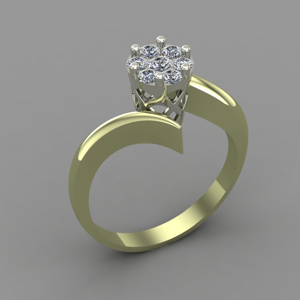 Diamond Invisible Halo Engagement Ring 3D Print Model 3D print model_3