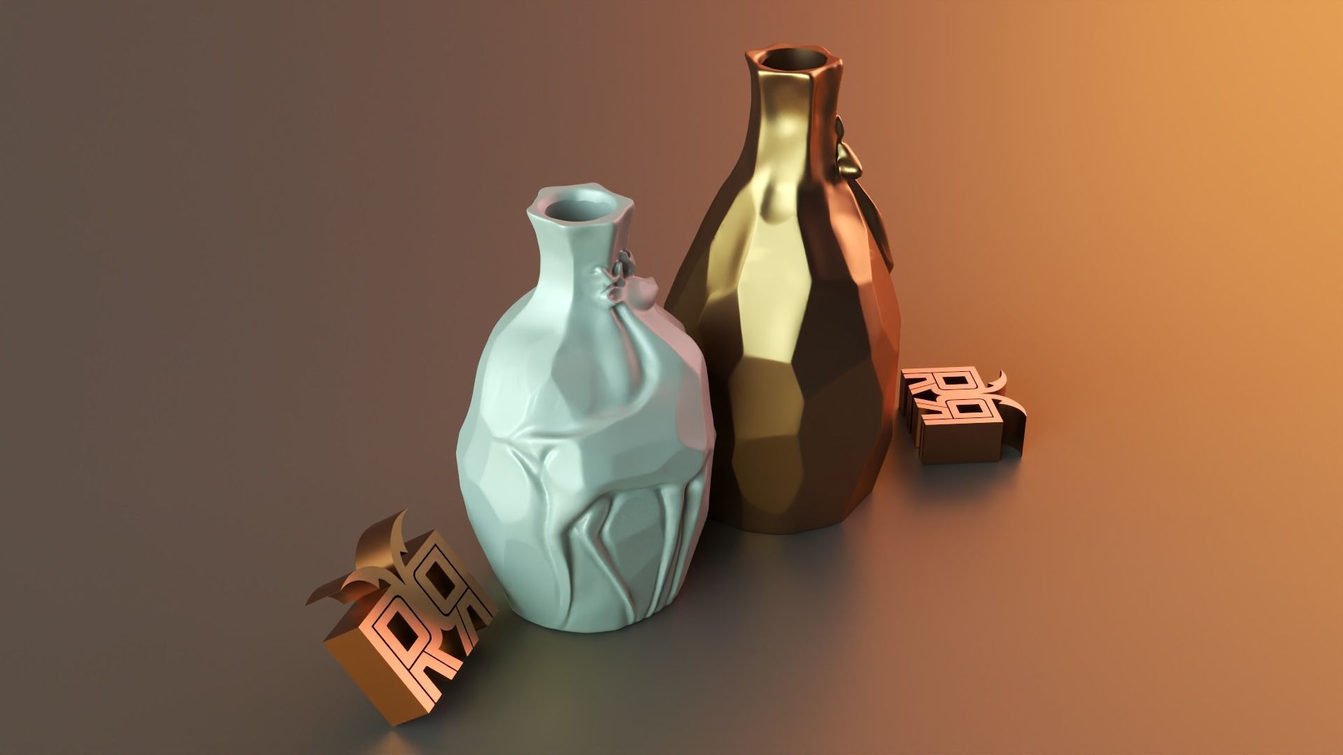 Golden vases deer 3D print model_1
