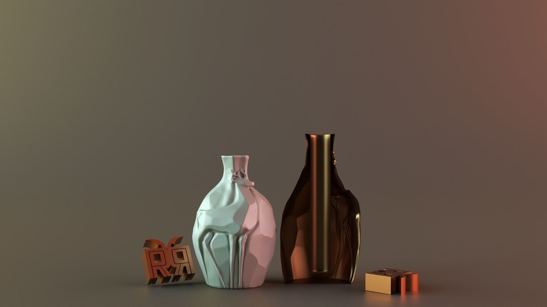 Golden vases deer 3D print model_3