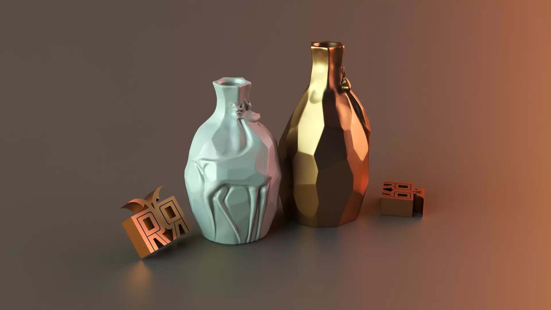 Golden vases deer 3D print model_0