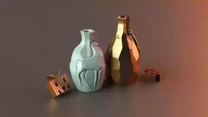 Golden vases deer 3D print model