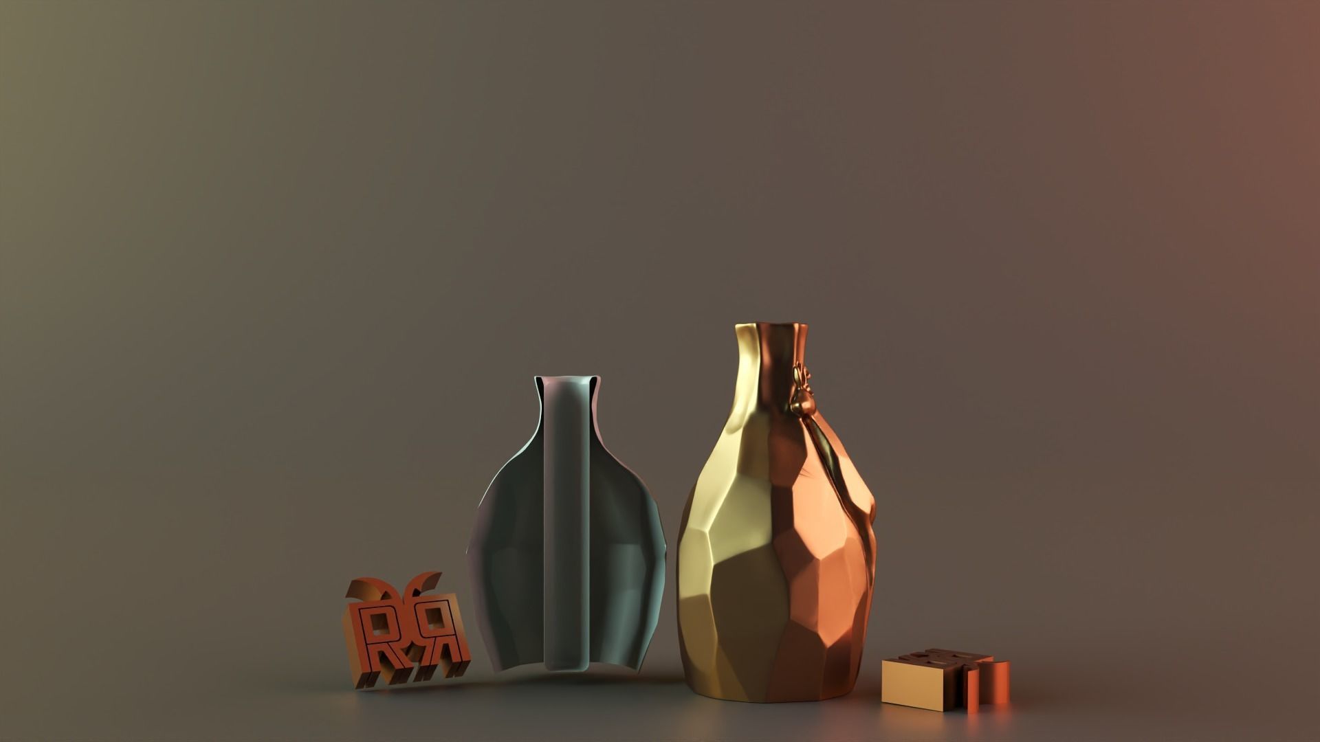 Golden vases deer 3D print model_4