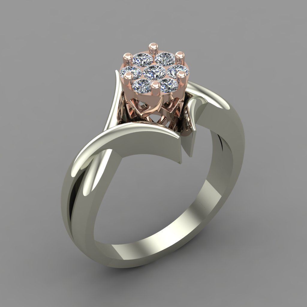 Diamond Halo Setting Engagement Ring 3D Print Model 3D print model_1