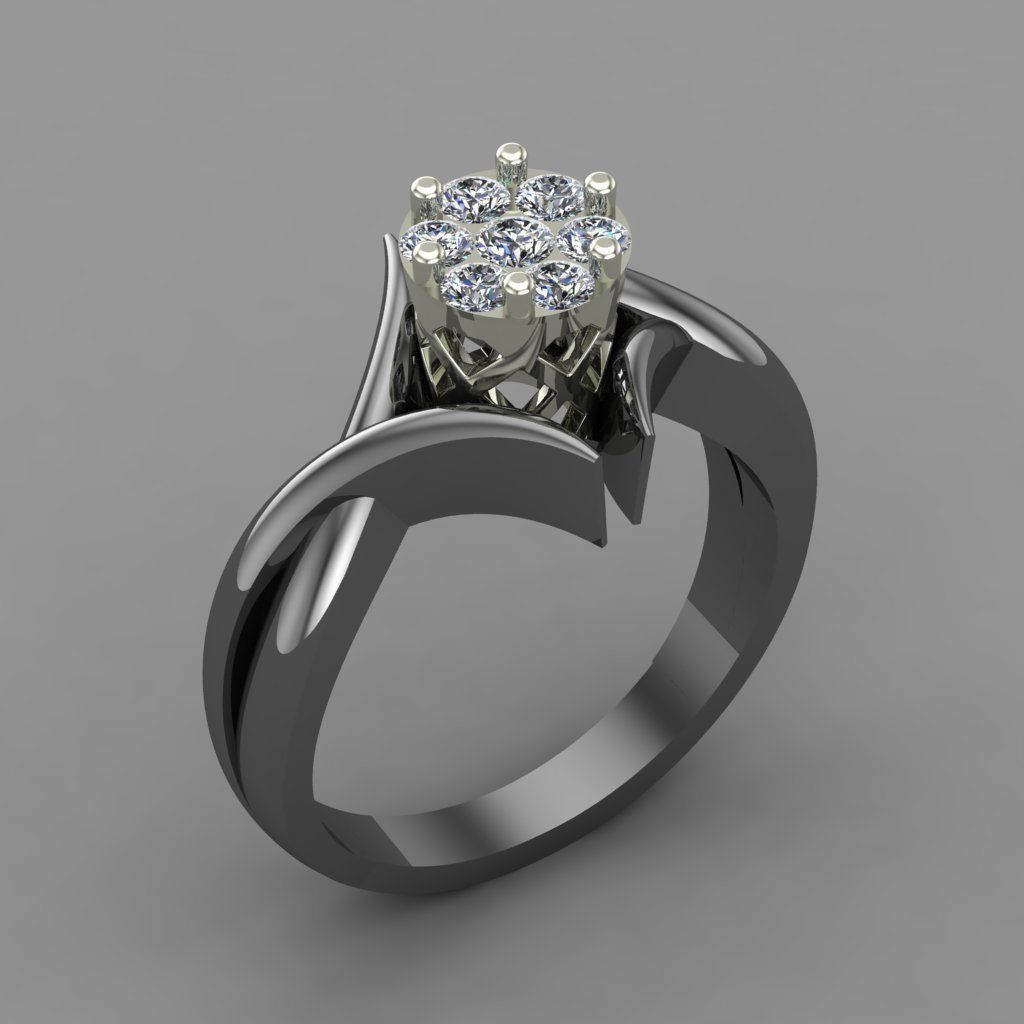Diamond Halo Setting Engagement Ring 3D Print Model 3D print model_4