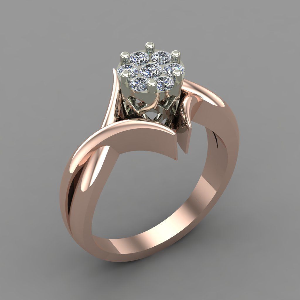 Diamond Halo Setting Engagement Ring 3D Print Model 3D print model_2