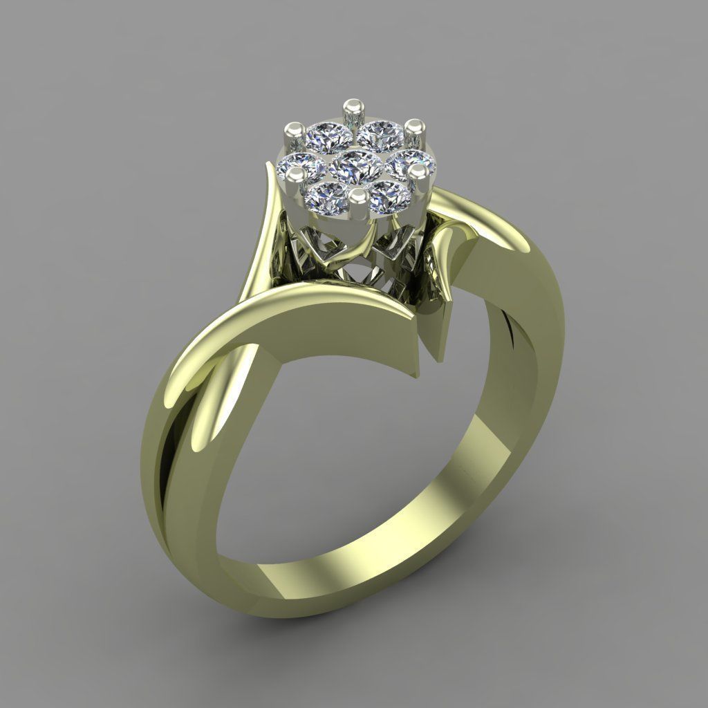 Diamond Halo Setting Engagement Ring 3D Print Model 3D print model_3